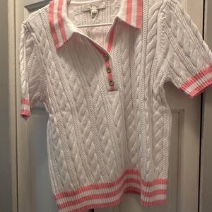 NWT LILLY PULITZER SUZETTE SWEATER SIZE M RESORT WHITE SHORT SLEEVES PINK WHITE
